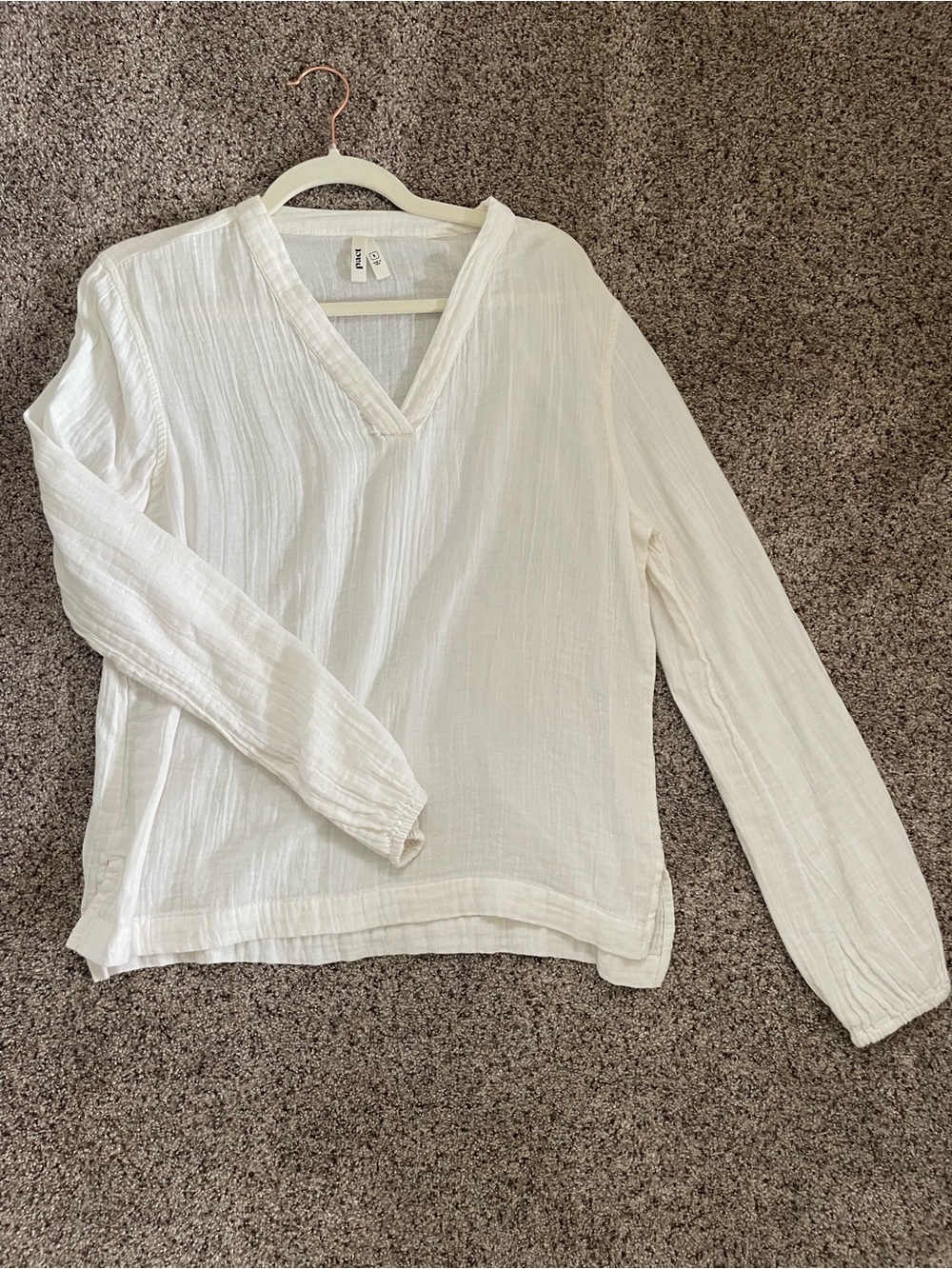 Pact Organic White Long-Sleeve V-Neck Blouse